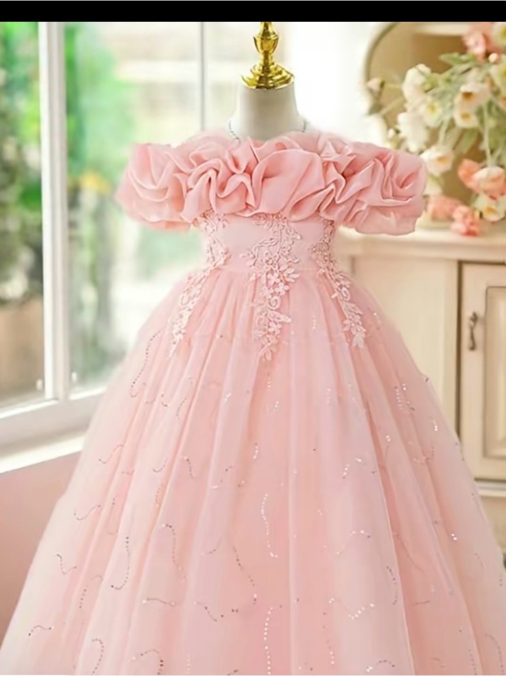 Pink Ruffled Tulle Flower Girl Dress